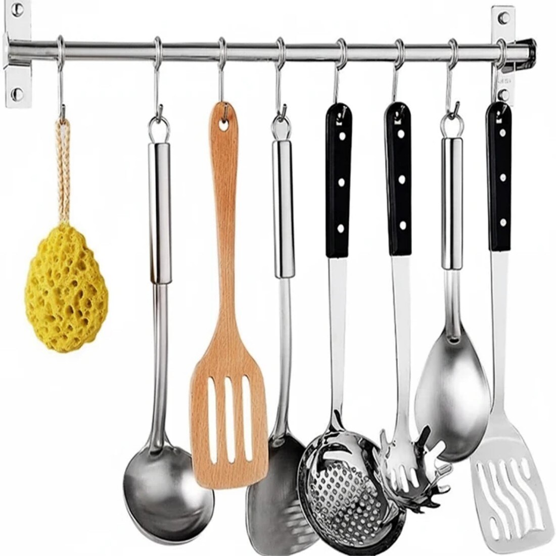 Kitchen Wall Mounted Rail With Sliding Hooks For Pans And Lids_voghion.com